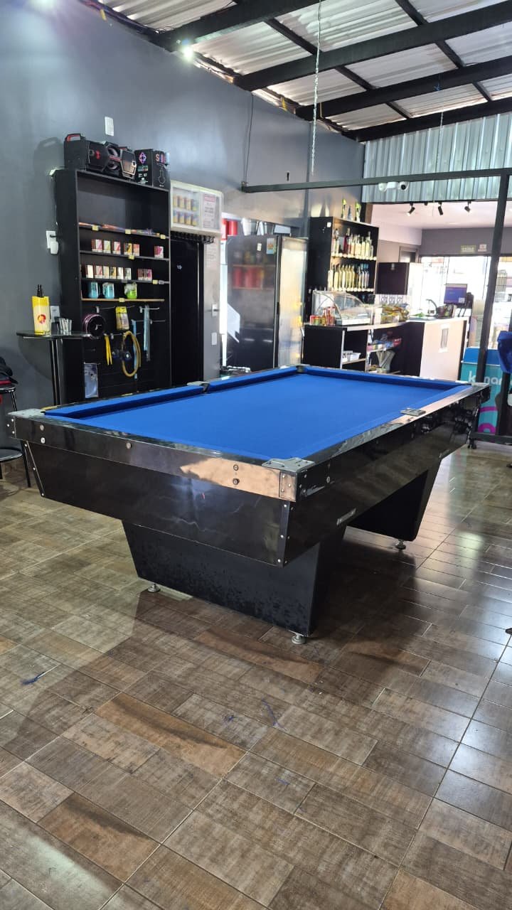 Mesa de Bilhar de Gaveta Cor Preta Tecido Azul 1.20x2.20